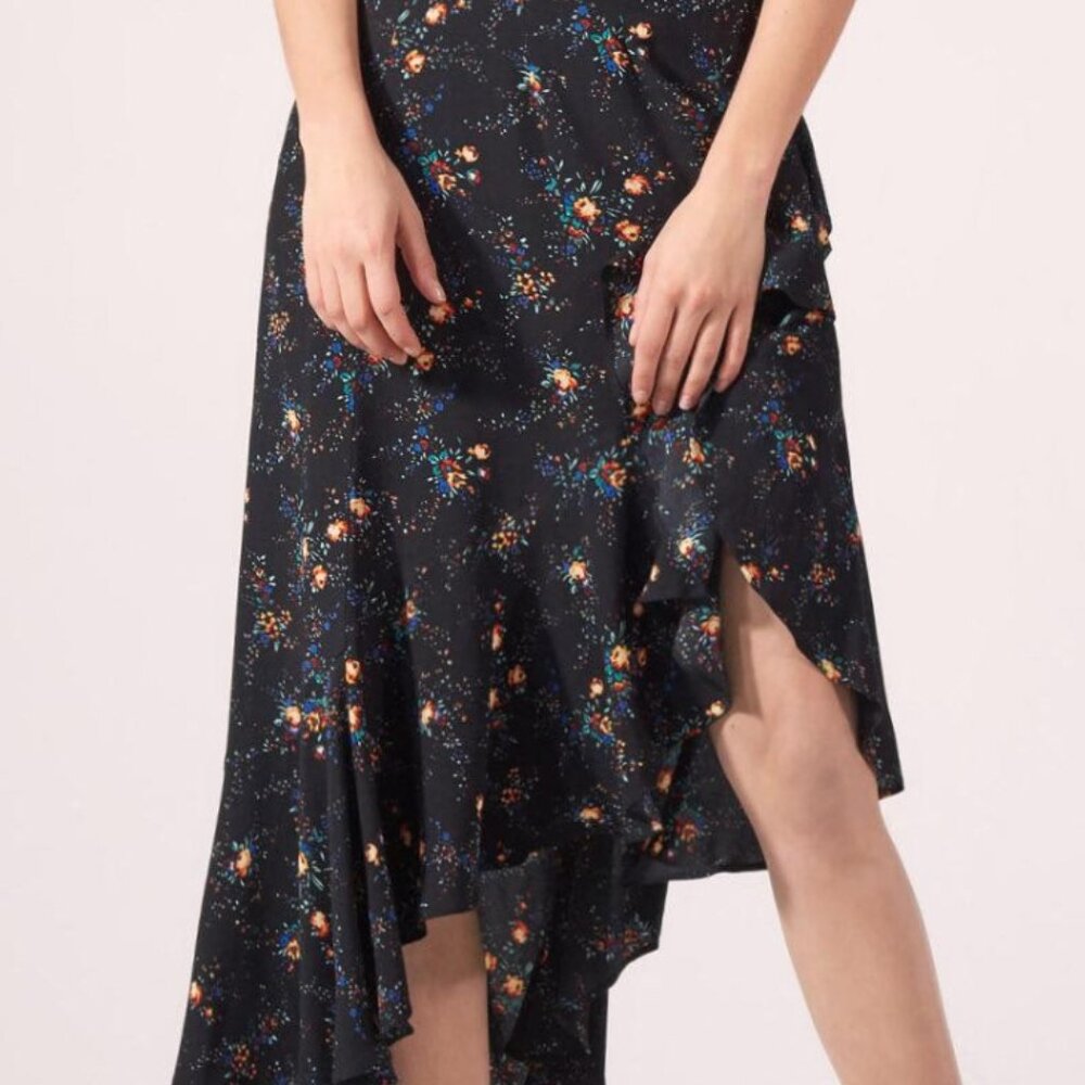 Sandro Ruffled Asymmetric Floral Skirt Size 1